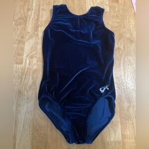 GK Navy velour gymnastic leotard, child large